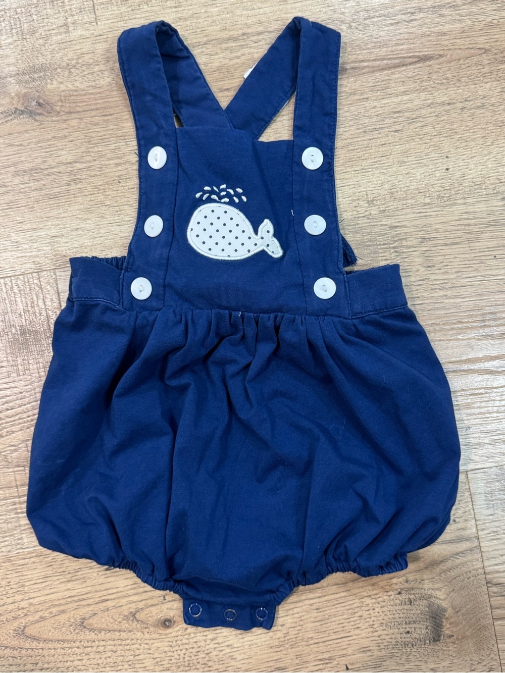 Navy Whale Appliqué Baby Bubble Romper